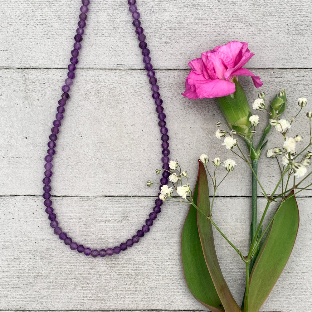 Faceted Beaded Amethyst and Sterling Silver Silver Necklace - SunlightSilver