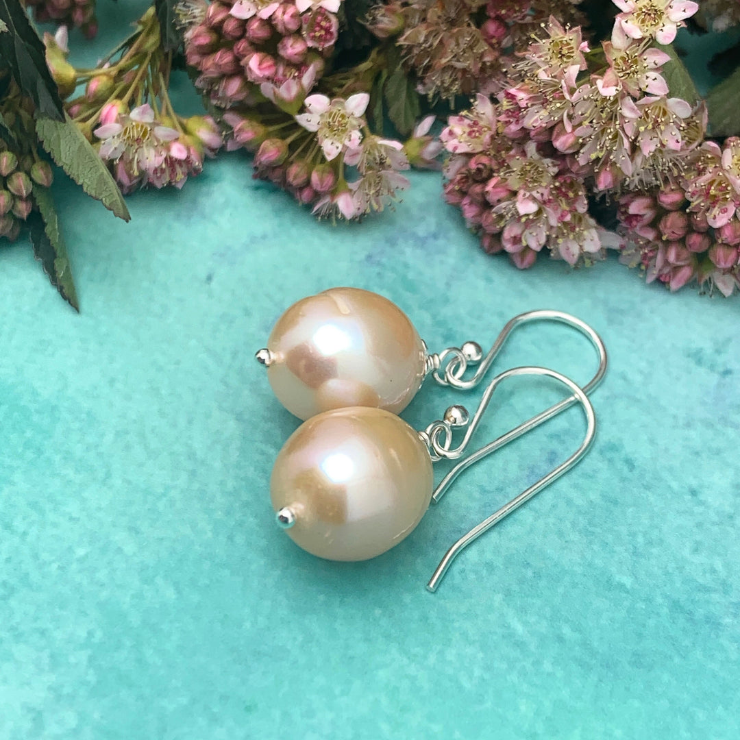 Champagne Pearl Earrings with Solid 925 Sterling Silver - SunlightSilver