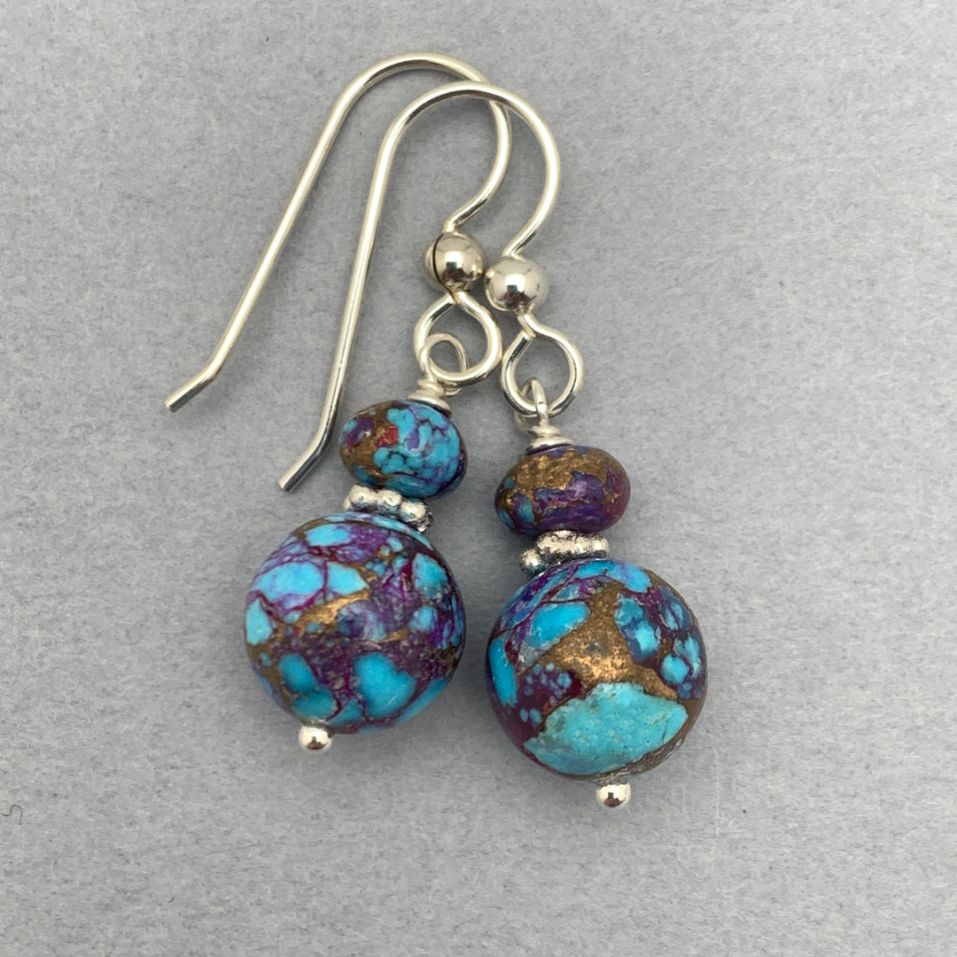 Kingman Mohave Turquoise and Sterling Silver Earrings. Purple Spiny Oyster Shell - SunlightSilver