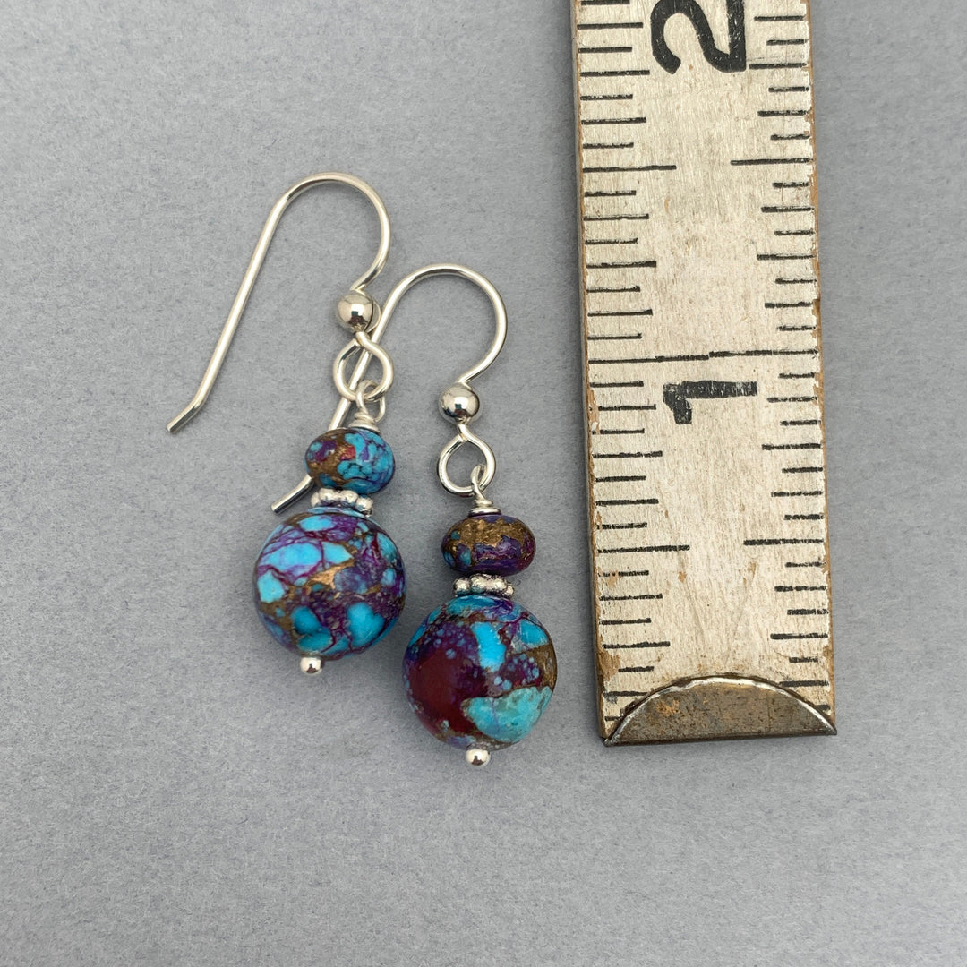 Kingman Mohave Turquoise and Sterling Silver Earrings. Purple Spiny Oyster Shell - SunlightSilver