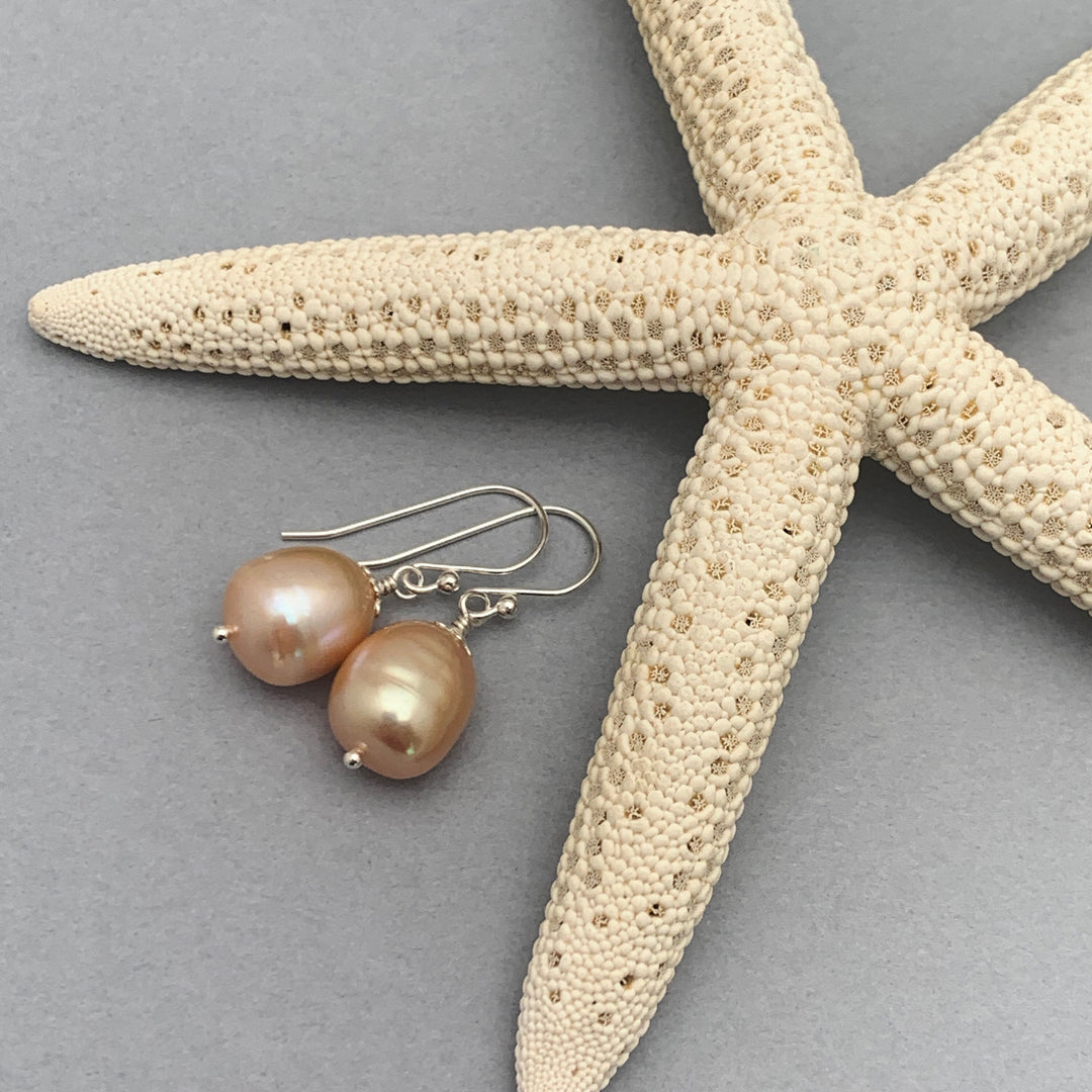 Champagne Pearl Earrings with Solid 925 Sterling Silver - SunlightSilver