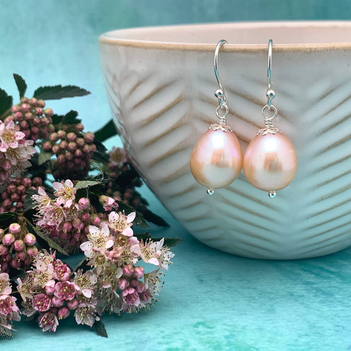 Champagne Pearl Earrings with Solid 925 Sterling Silver - SunlightSilver