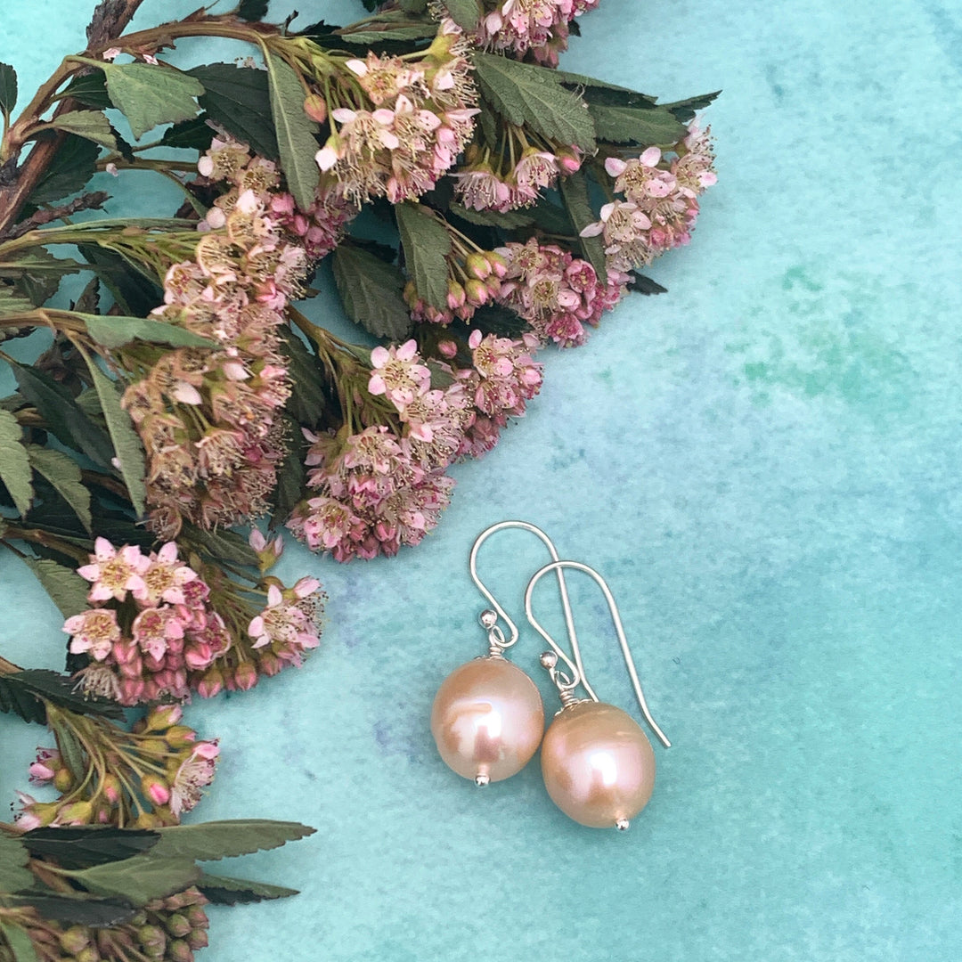 Champagne Pearl Earrings with Solid 925 Sterling Silver - SunlightSilver