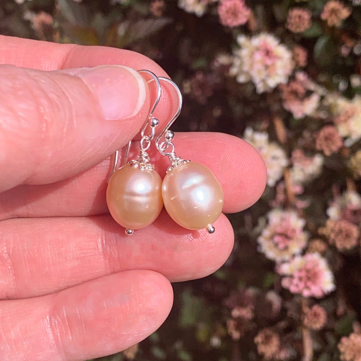 Champagne Pearl Earrings with Solid 925 Sterling Silver - SunlightSilver