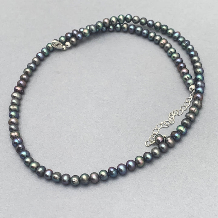 Freshwater Peacock Pearl and Sterling Silver Necklace. Adjustable - SunlightSilver