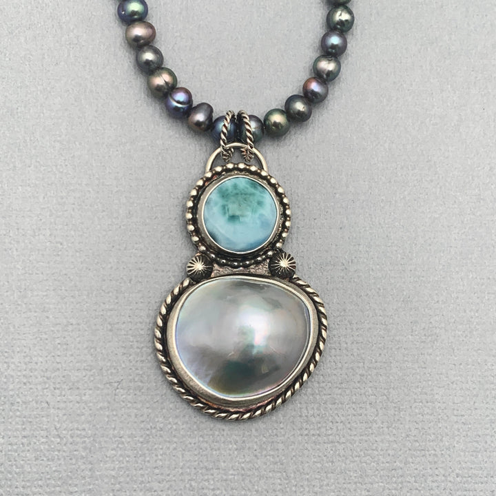 Freshwater Peacock Pearl and Sterling Silver Necklace. Adjustable - SunlightSilver