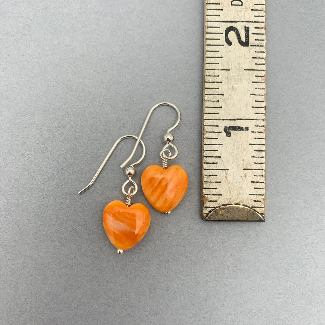 Orange Spiny Oyster Shell Heart and Sterling Silver Earrings - SunlightSilver