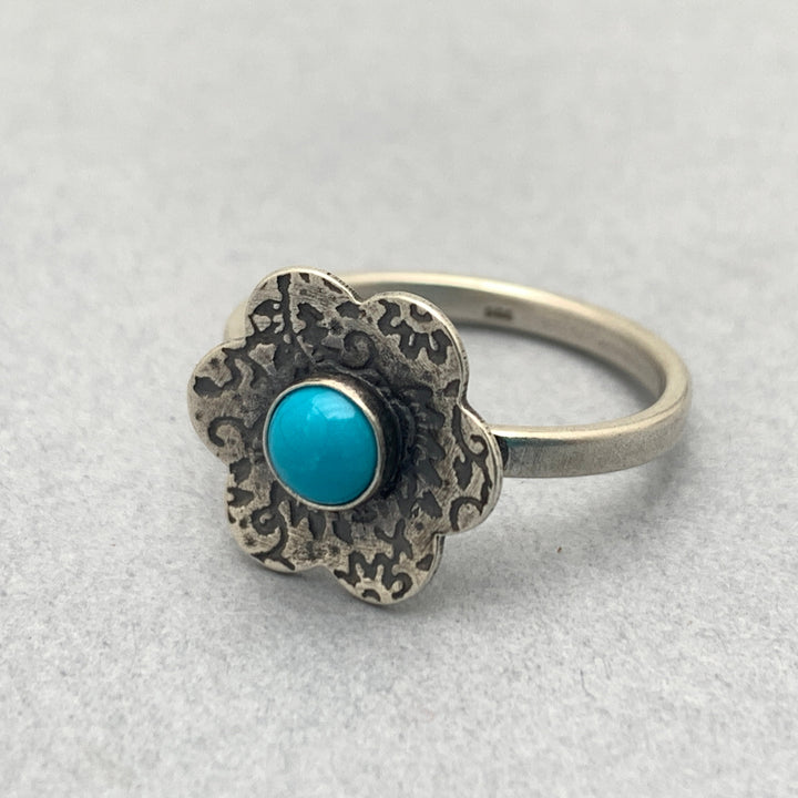 Blue Ridge Turquoise and Sterling Silver Flower Ring - SunlightSilver