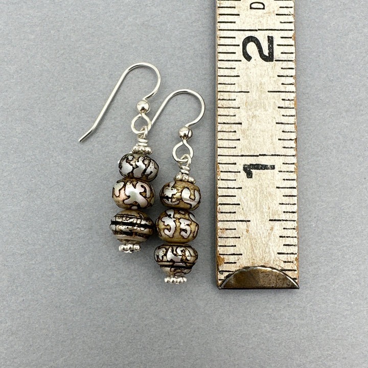 Ohm Pearl and Sterling Silver Earrings. Etched Freshwater Pearls - SunlightSilver