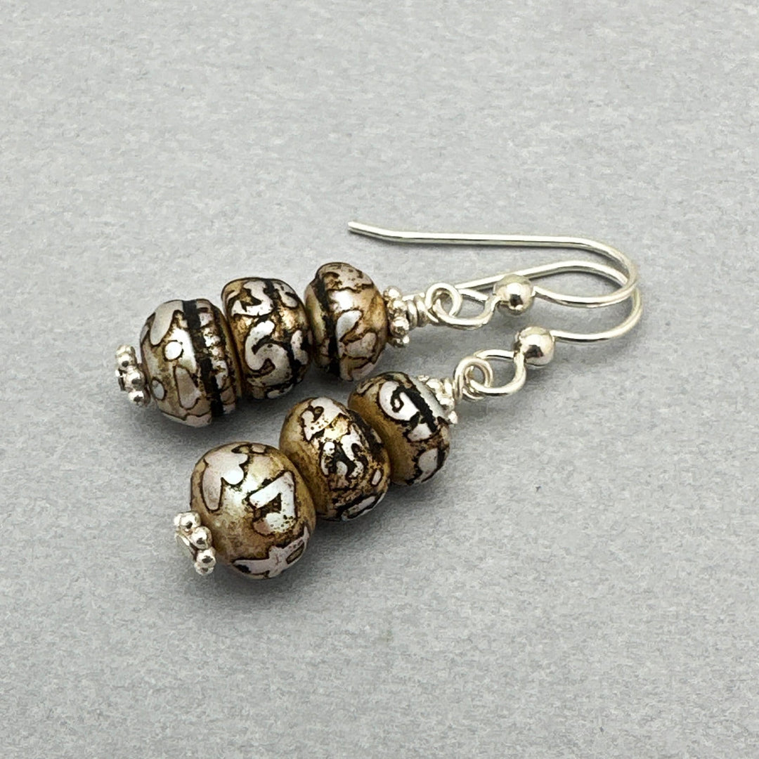 Ohm Pearl and Sterling Silver Earrings. Etched Freshwater Pearls - SunlightSilver