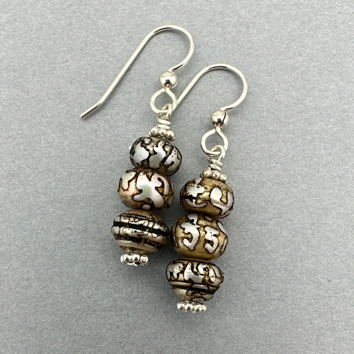 Ohm Pearl and Sterling Silver Earrings. Etched Freshwater Pearls - SunlightSilver