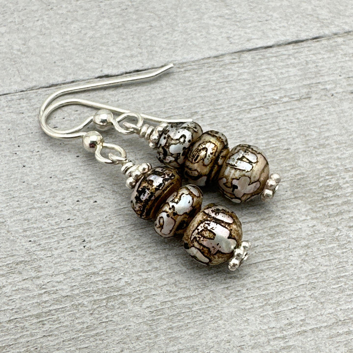 Ohm Pearl and Sterling Silver Earrings. Etched Freshwater Pearls - SunlightSilver