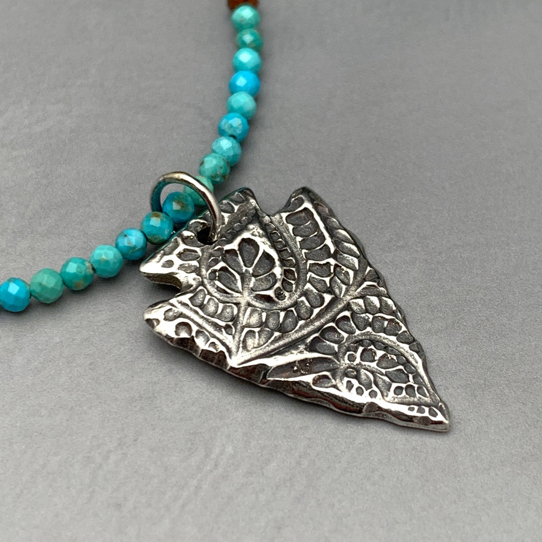 Silver Arrowhead Necklace with Paisley Design. Solid 925 Sterling Silver Pendant with Beautiful Stamped Bohemian Paisley Pattern. Southwest - SunlightSilver