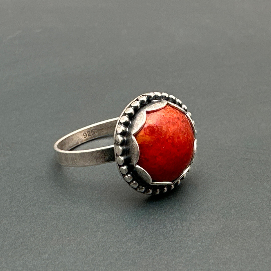 Red Sponge Coral and Sterling Silver Ring. Size 6.75 US/Canada - SunlightSilver