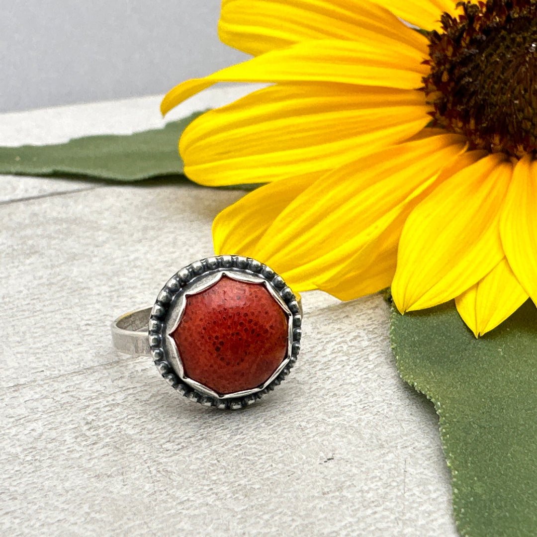 Red Sponge Coral and Sterling Silver Ring. Size 6.75 US/Canada - SunlightSilver