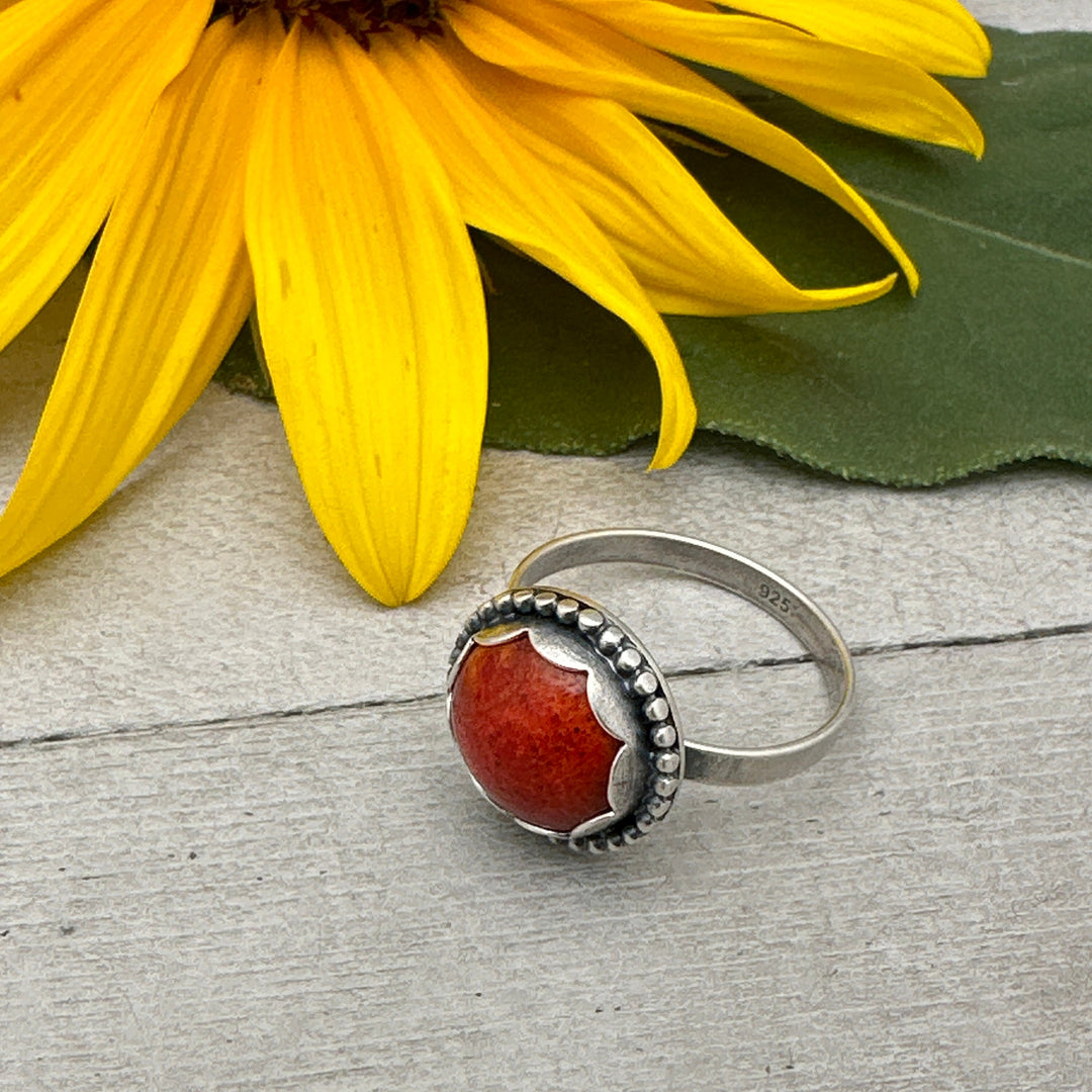 Red Sponge Coral and Sterling Silver Ring. Size 6.75 US/Canada - SunlightSilver