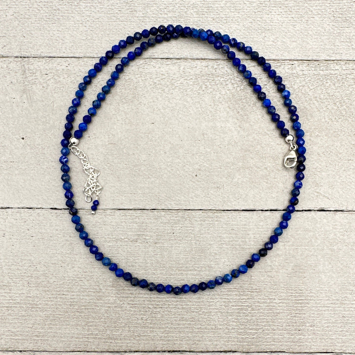 Lapis Lazuli and Solid 925 Sterling Silver Beaded Necklace - SunlightSilver