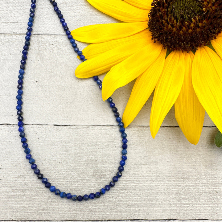 Lapis Lazuli and Solid 925 Sterling Silver Beaded Necklace - SunlightSilver