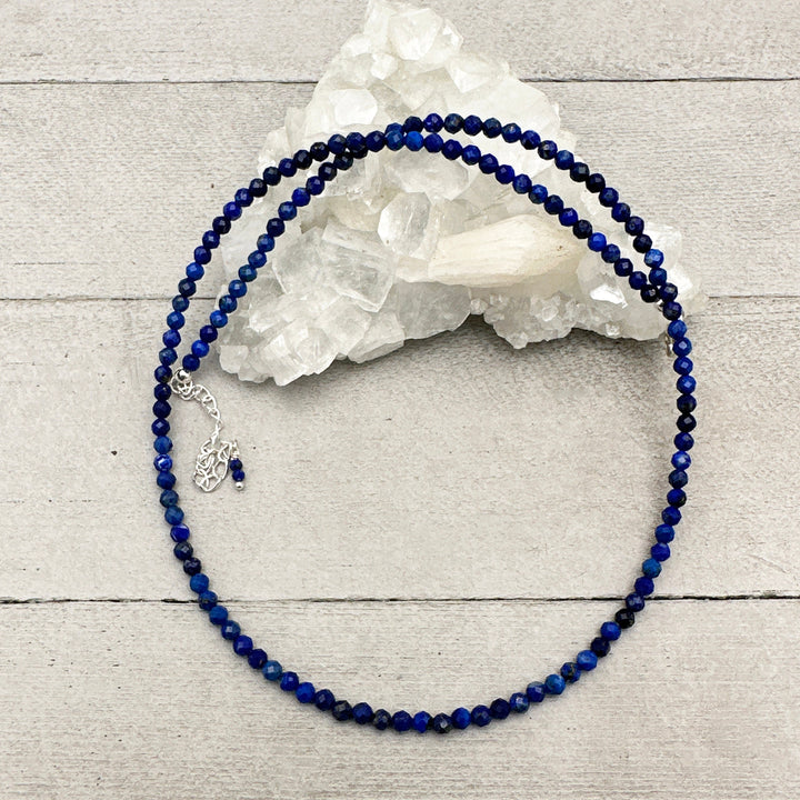 Lapis Lazuli and Solid 925 Sterling Silver Beaded Necklace - SunlightSilver