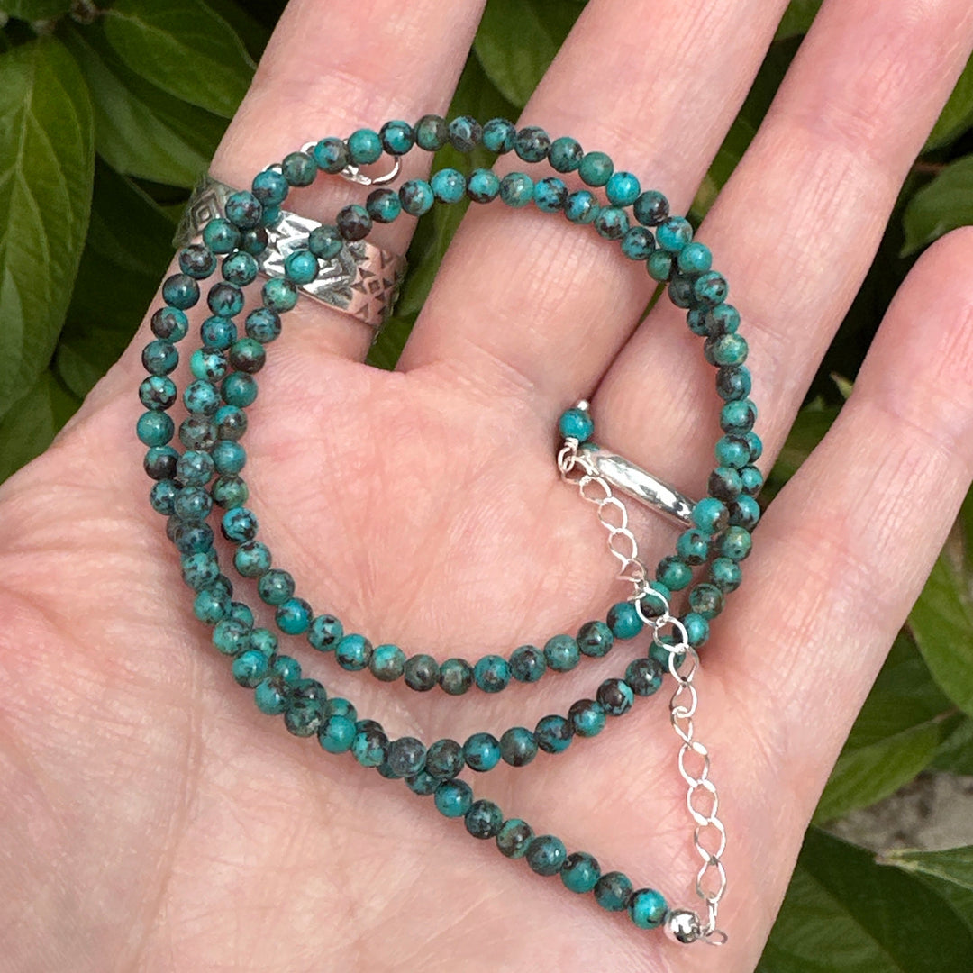 Teal Turquoise and Sterling Silver Beaded Necklace - SunlightSilver