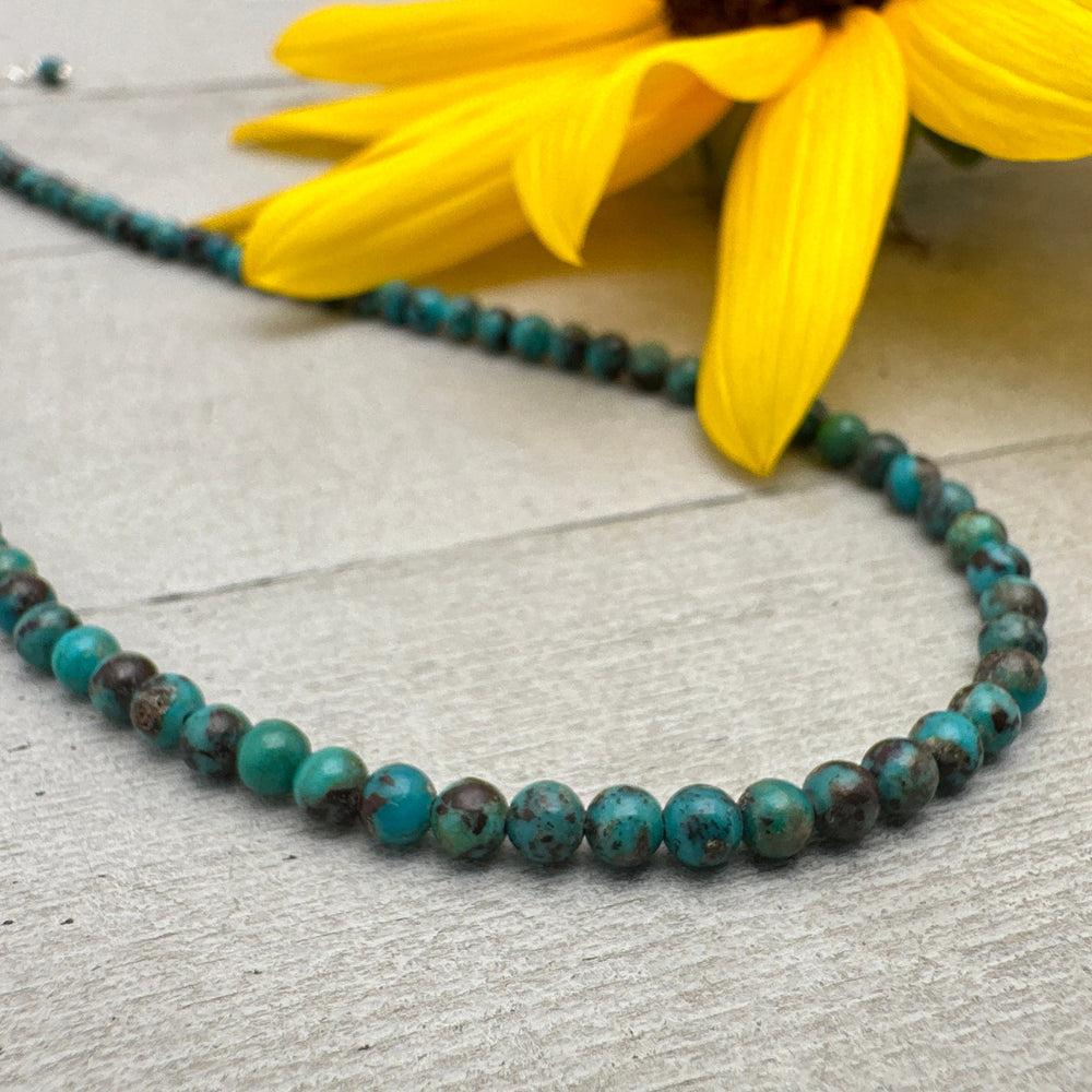 Teal Turquoise and Sterling Silver Beaded Necklace - SunlightSilver