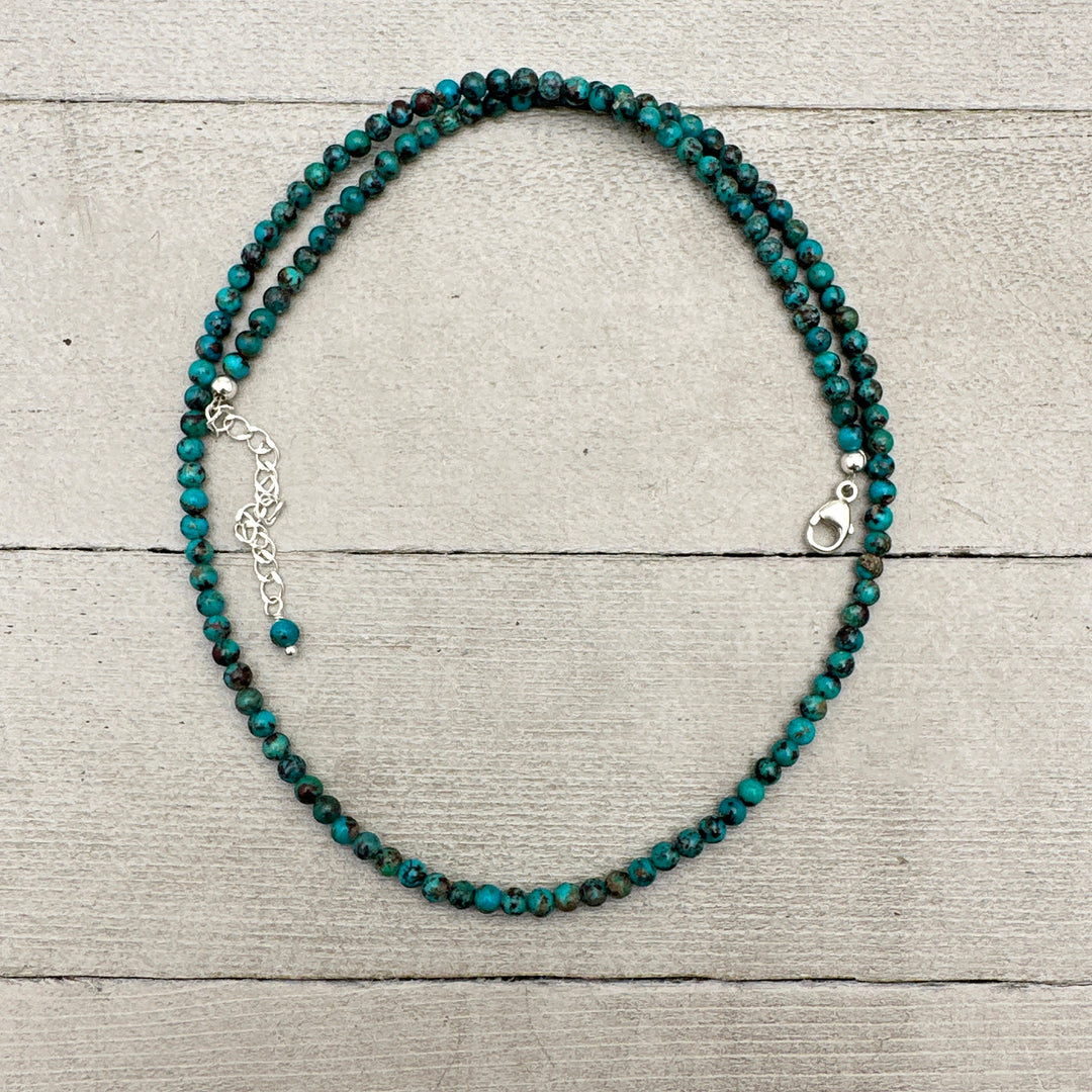 Teal Turquoise and Sterling Silver Beaded Necklace - SunlightSilver