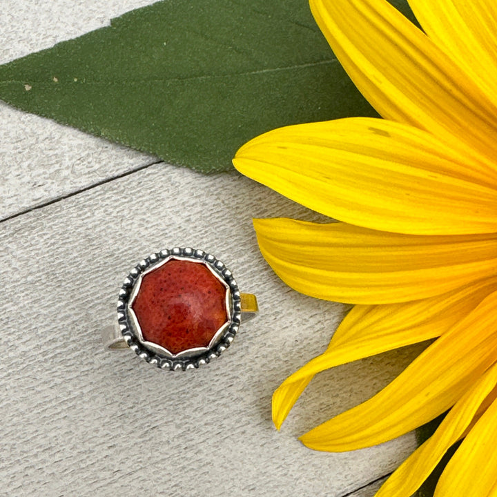 Red Sponge Coral and Sterling Silver Ring. Size 6.75 US/Canada - SunlightSilver