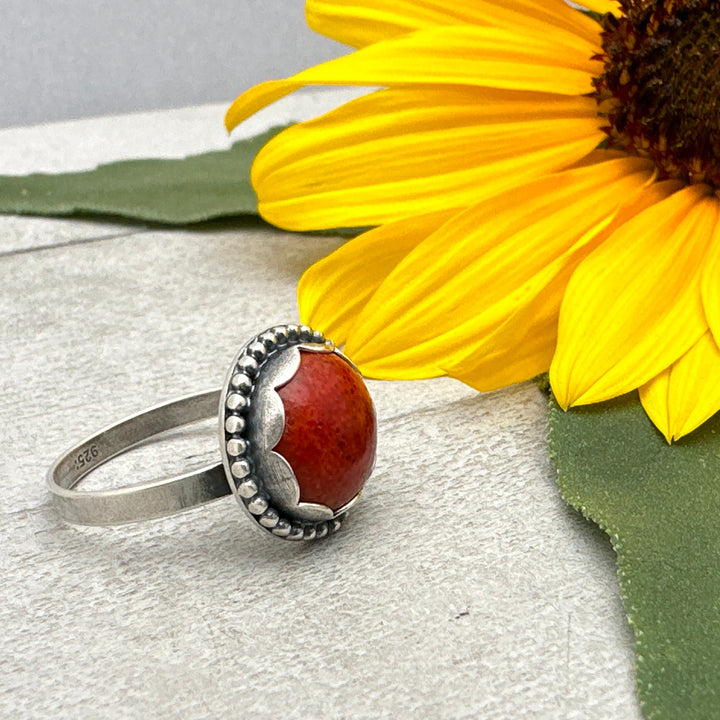 Red Sponge Coral and Sterling Silver Ring. Size 6.75 US/Canada - SunlightSilver