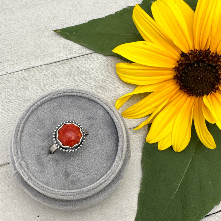 Red Sponge Coral and Sterling Silver Ring. Size 6.75 US/Canada - SunlightSilver