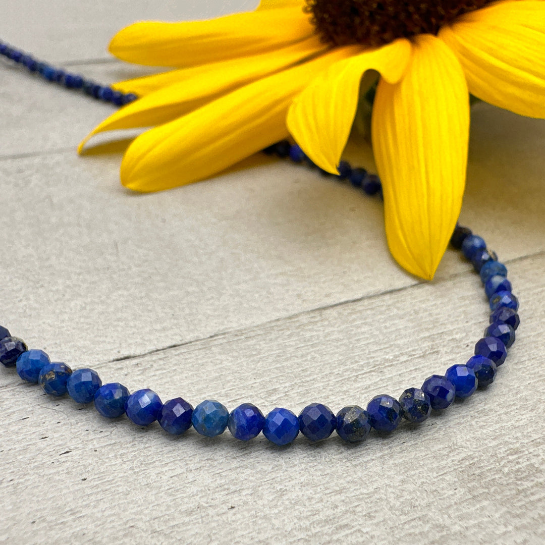 Lapis Lazuli and Solid 925 Sterling Silver Beaded Necklace - SunlightSilver