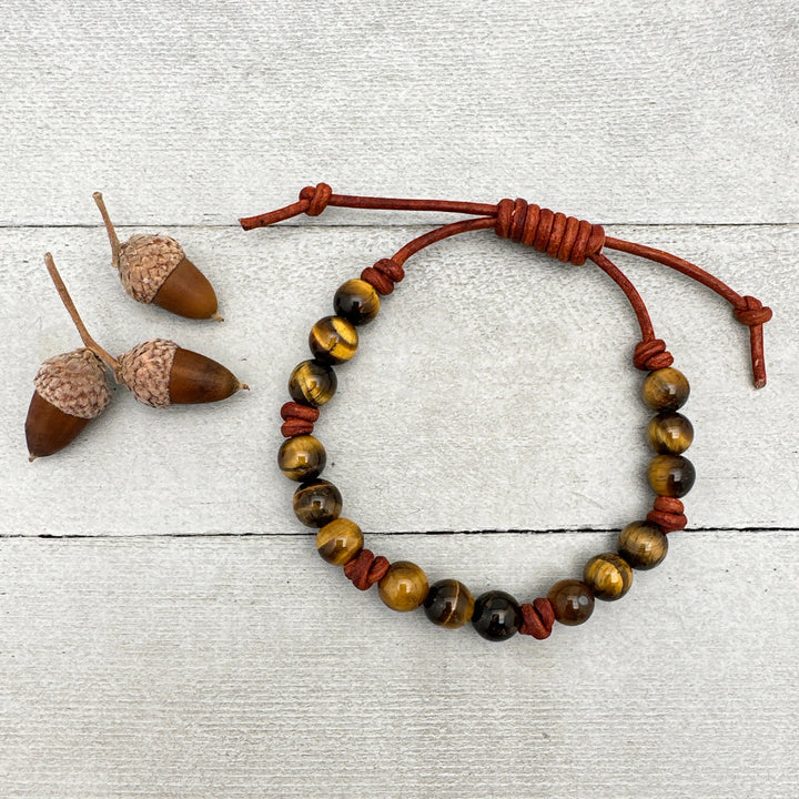 Tiger's Eye Gemstone and Leather Bracelet - SunlightSilver