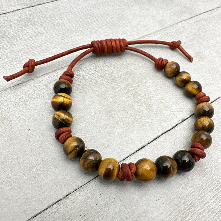 Tiger's Eye Gemstone and Leather Bracelet - SunlightSilver