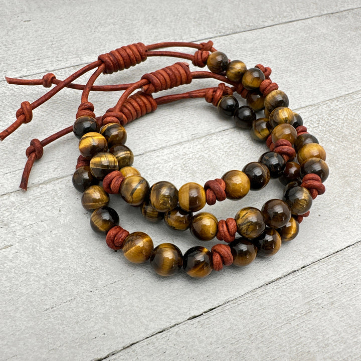 Tiger's Eye Gemstone and Leather Bracelet - SunlightSilver