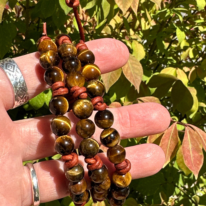 Tiger's Eye Gemstone and Leather Bracelet - SunlightSilver