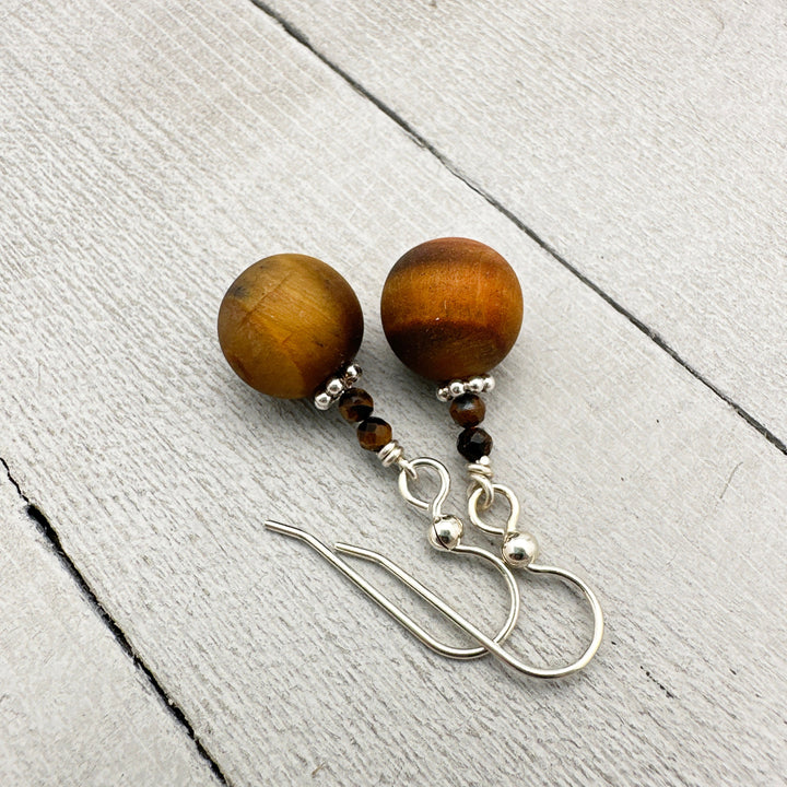 Tiger's Eye Gemstone and Sterling Silver Earrings - SunlightSilver