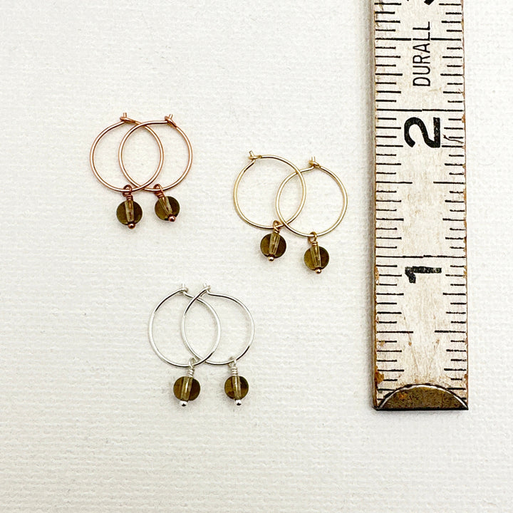 Smoky Quartz Charm Hoop Earrings. Available in Solid 925 Sterling Silver, 14k Yellow or Rose Gold Fill - SunlightSilver