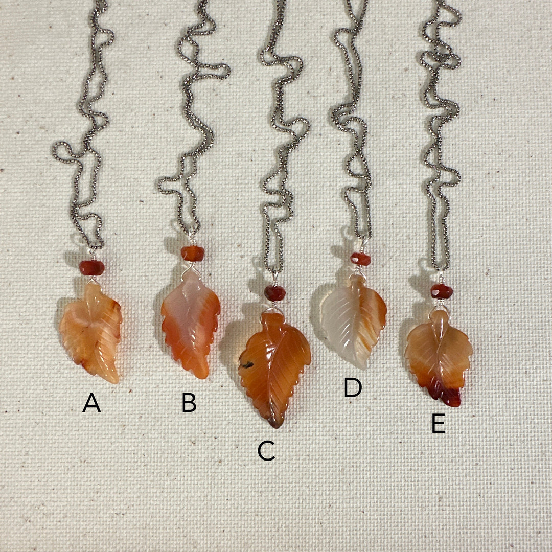 Carved Carnelian Leaf Pendant. Fall leaf jewelry pendant. Orange leaf pendant. One pendant, your choice! - SunlightSilver