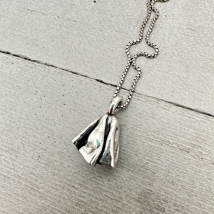 Tiny Silver Ghost Pendant. "Spike" Solid 925 Sterling Silver Halloween Necklace