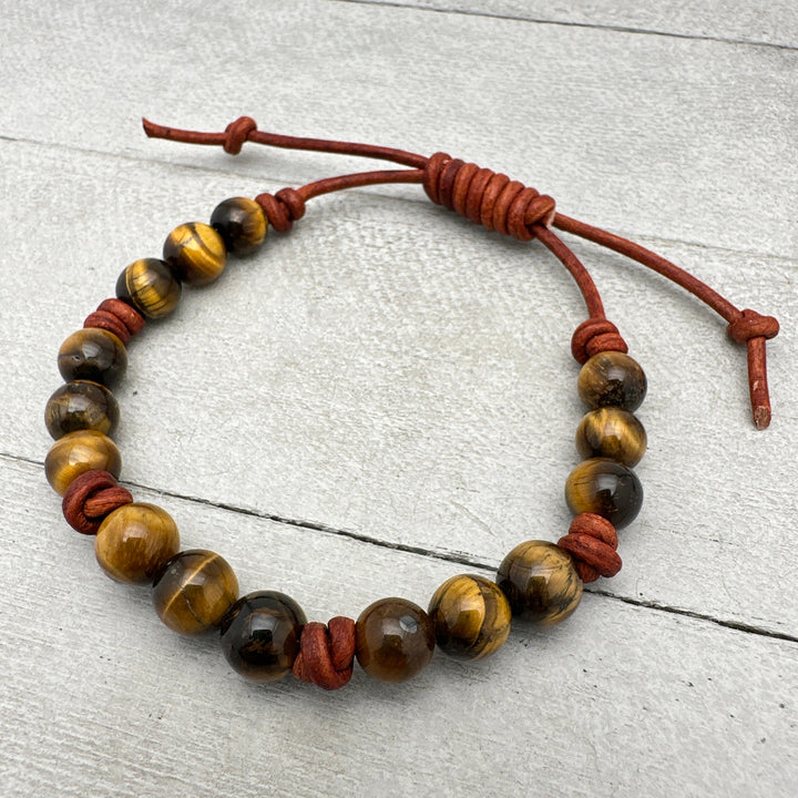 Tiger's Eye Gemstone and Leather Bracelet - SunlightSilver