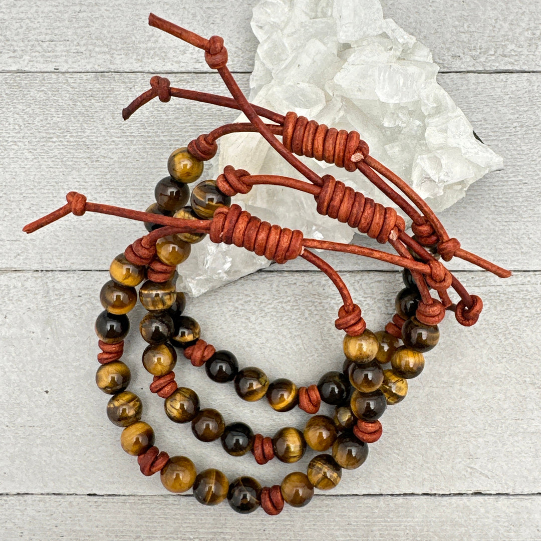 Tiger's Eye Gemstone and Leather Bracelet - SunlightSilver