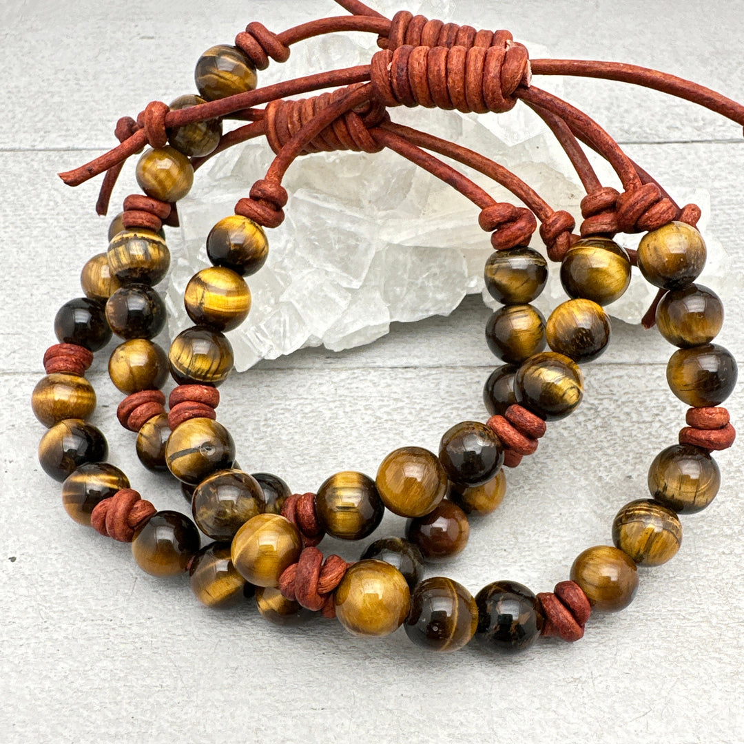 Tiger's Eye Gemstone and Leather Bracelet - SunlightSilver