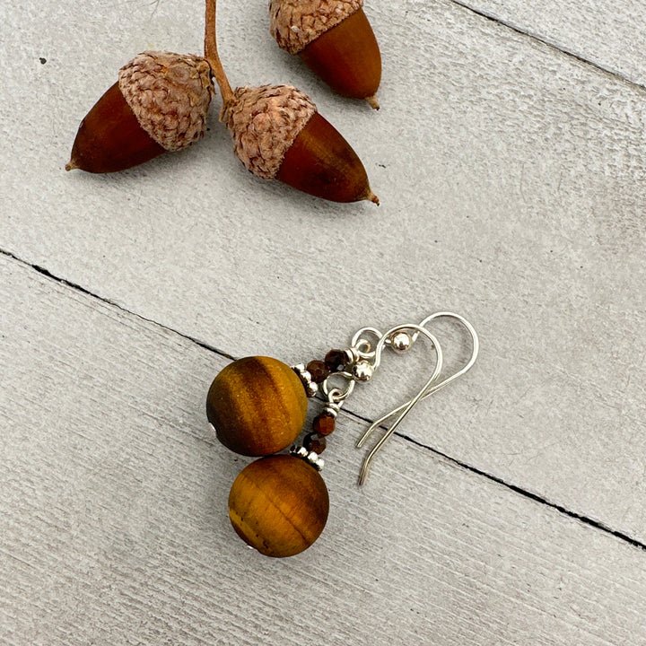 Tiger's Eye Gemstone and Sterling Silver Earrings - SunlightSilver