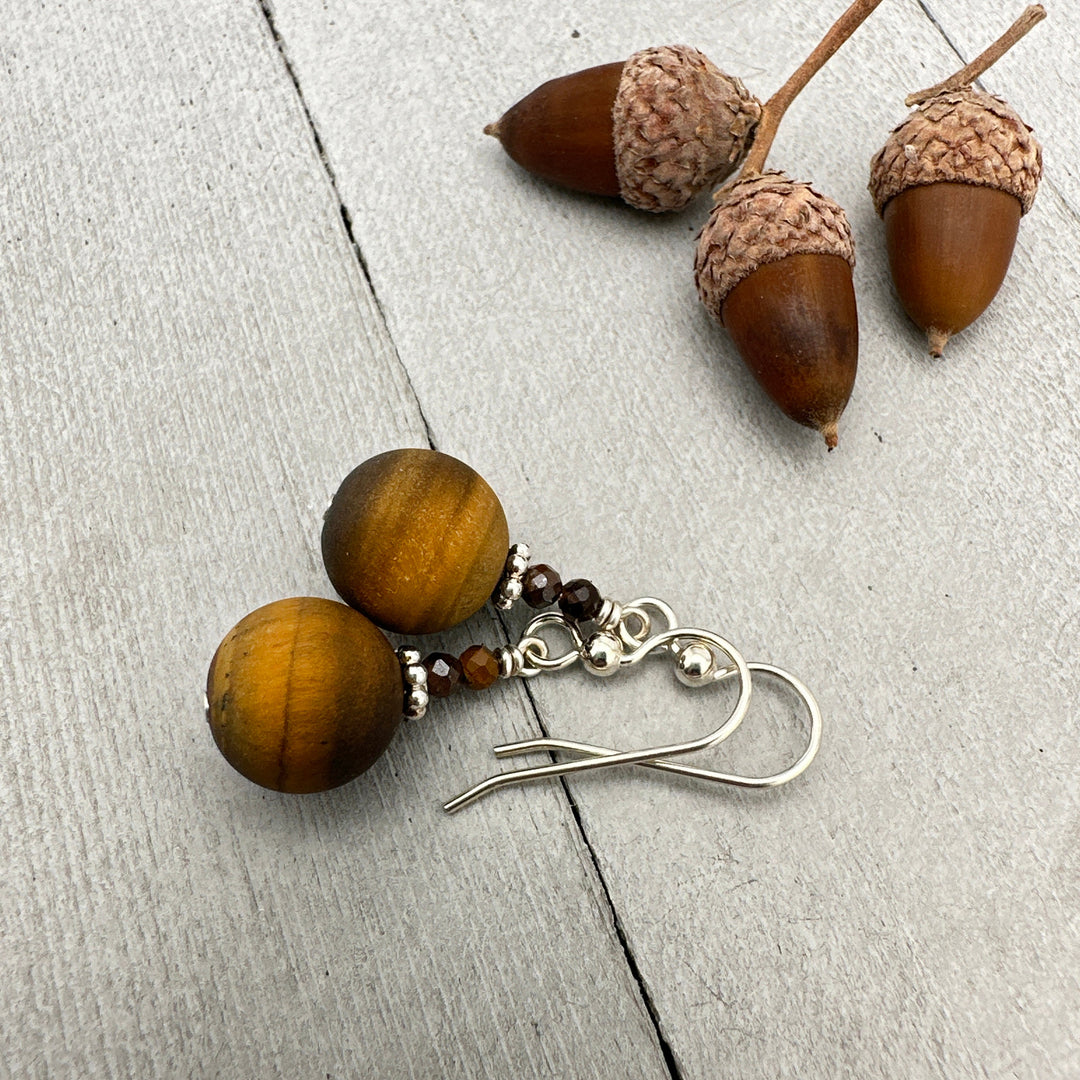 Tiger's Eye Gemstone and Sterling Silver Earrings - SunlightSilver