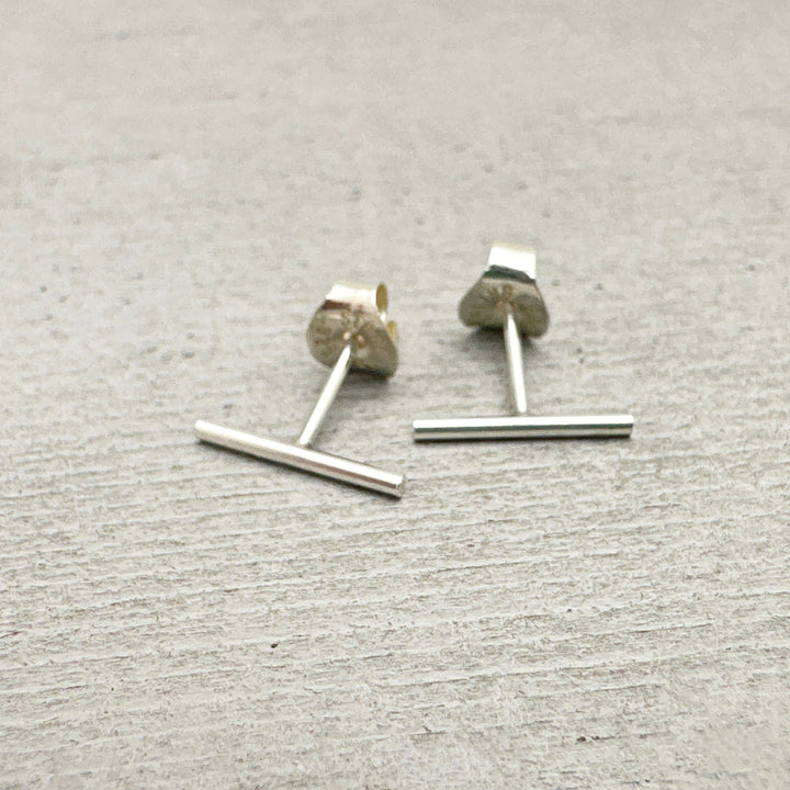 Bar Line Stud Earrings in Solid 925 Sterling Silver. T Studs, Staple, Line Earrings - SunlightSilver