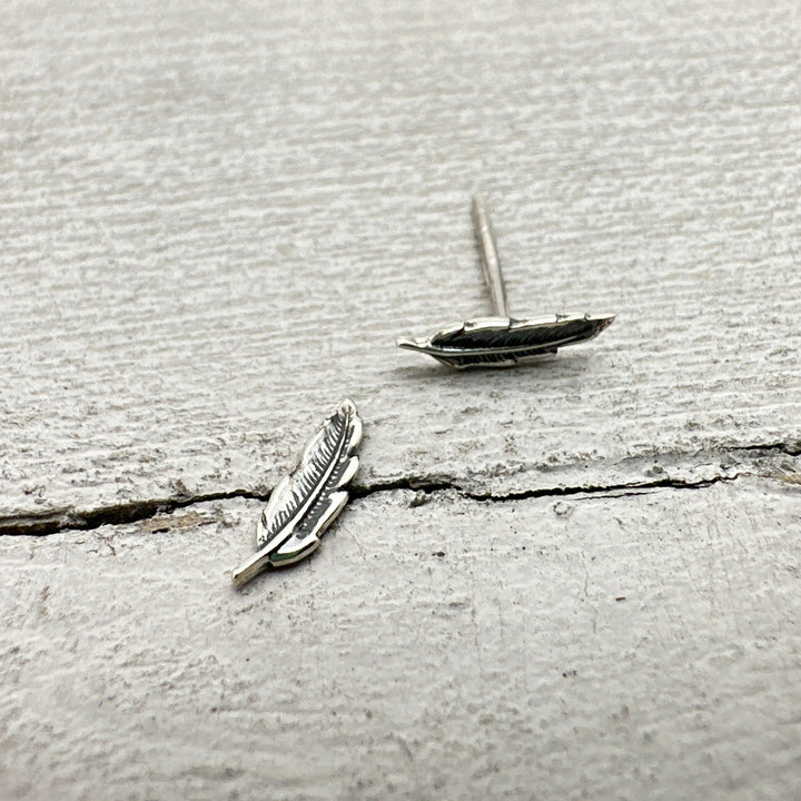 Feather Stud Earrings in Solid 925 Sterling Silver - SunlightSilver