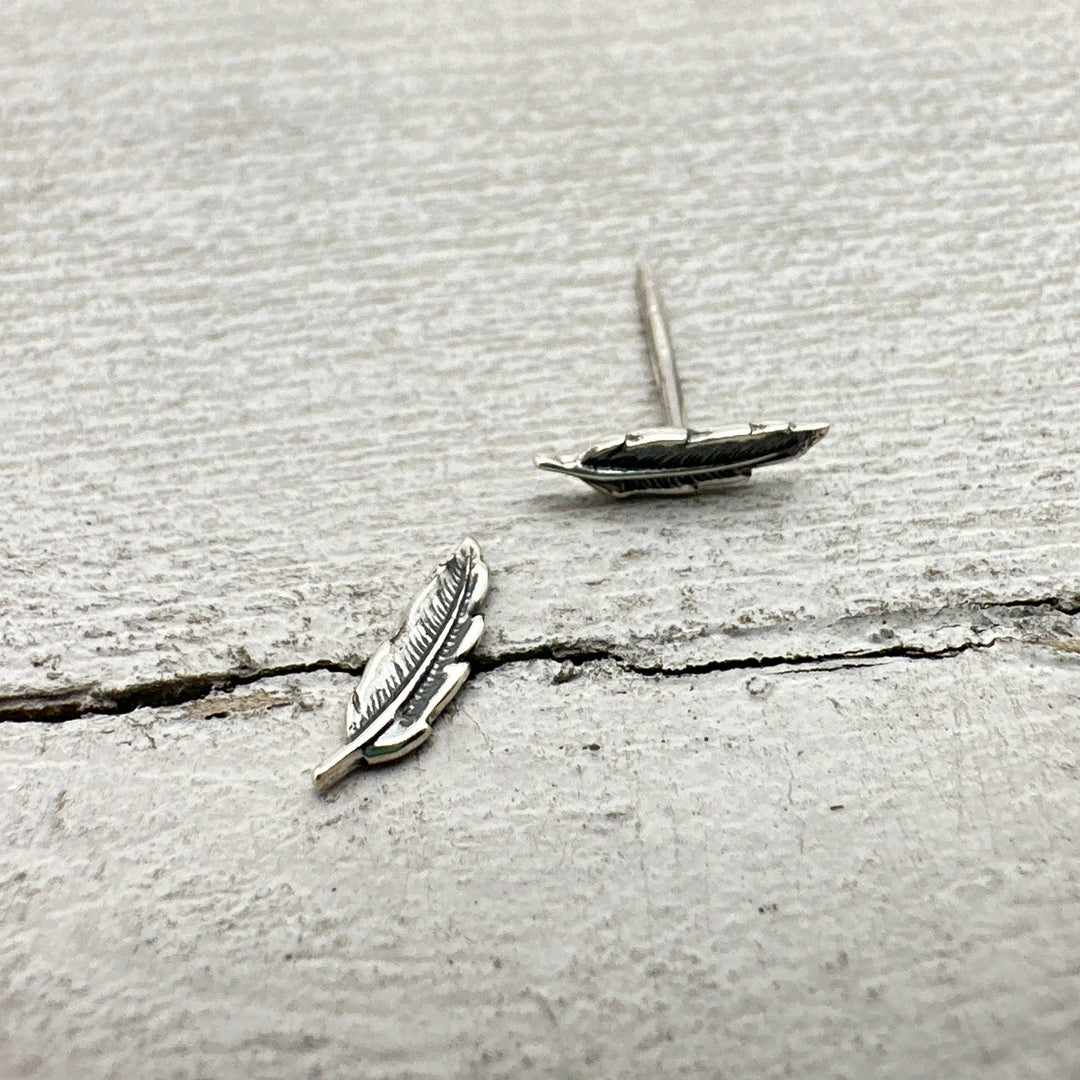 Sterling Silver Feather or Leaf Stud Earrings – 925 Silver Nature Jewelry – Dainty Boho Post Earrings - SunlightSilver