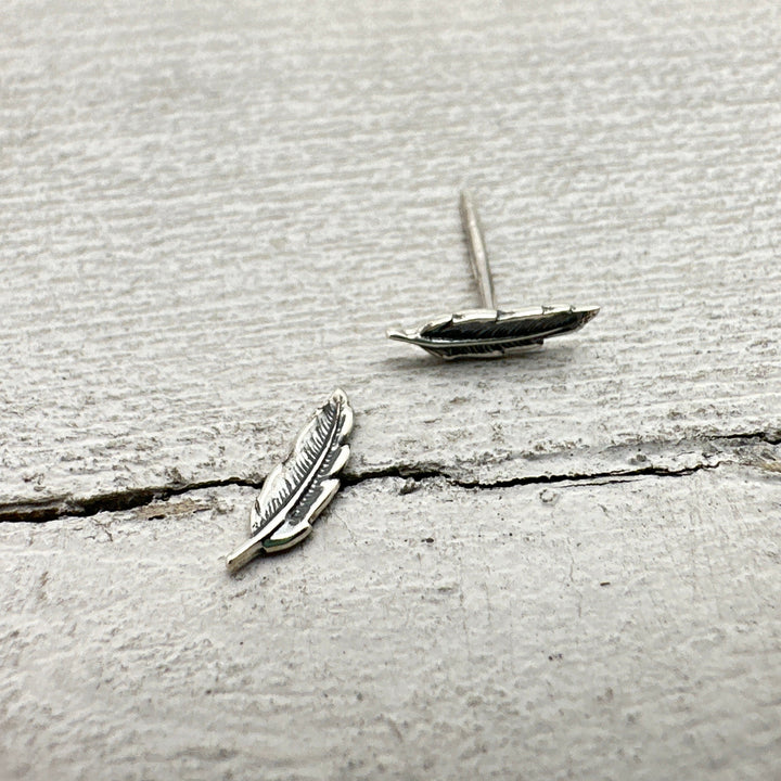 Sterling Silver Feather or Leaf Stud Earrings – 925 Silver Nature Jewelry – Dainty Boho Post Earrings - SunlightSilver