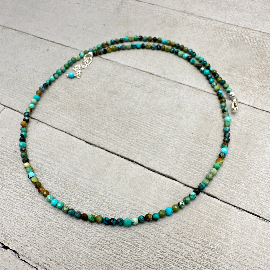 Faceted Multicolor Turquoise and Sterling Silver Beaded Necklace. 3mm beads - SunlightSilver