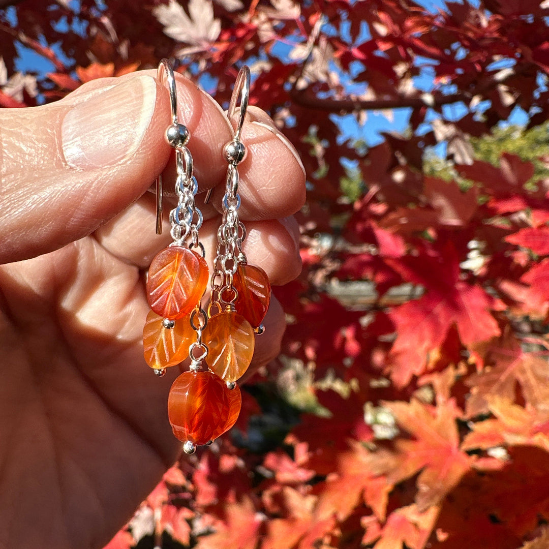 Carnelian Leaf and Sterling Silver Earrings - SunlightSilver