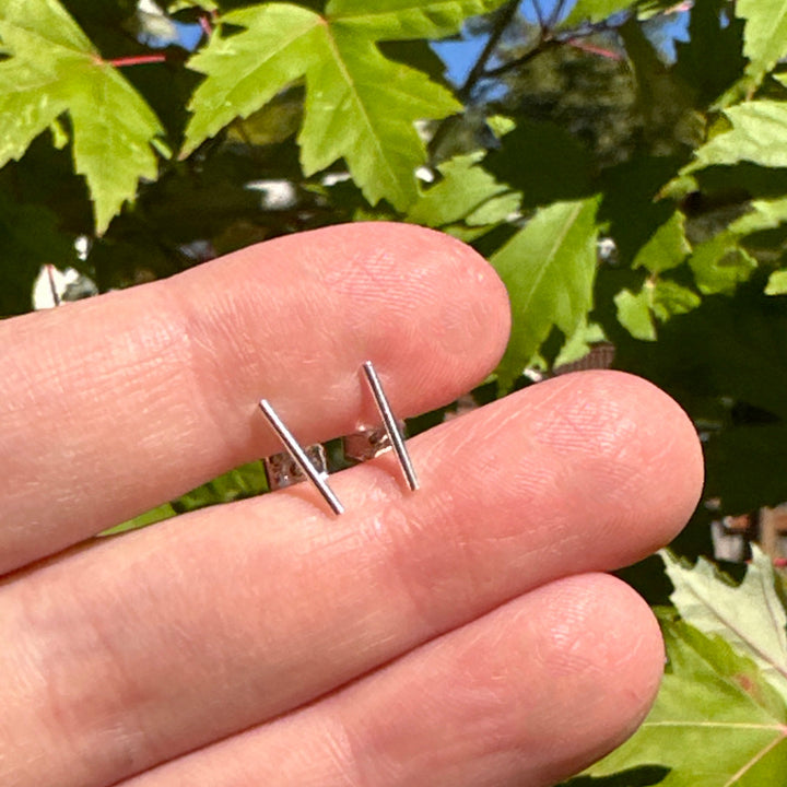 Bar Line Stud Earrings in Solid 925 Sterling Silver. T Studs, Staple, Line Earrings - SunlightSilver